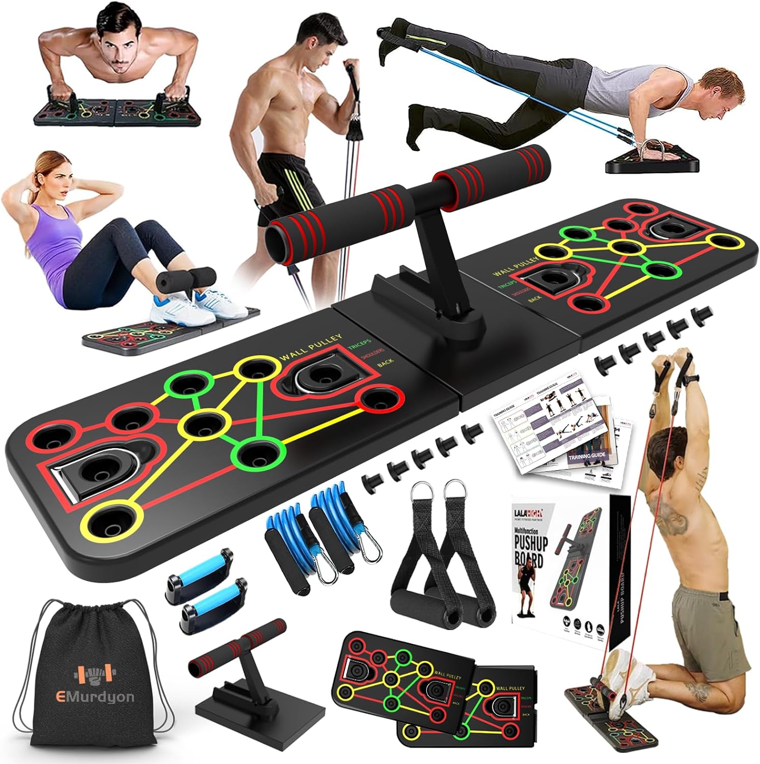 New Upgraded Portable Home Gym with Sit-up Stand, Push Up Board, Premium Resistance Bands, 35-in-1 Multifunctional Strength Training Equipment, Home Fitness for Men and Women