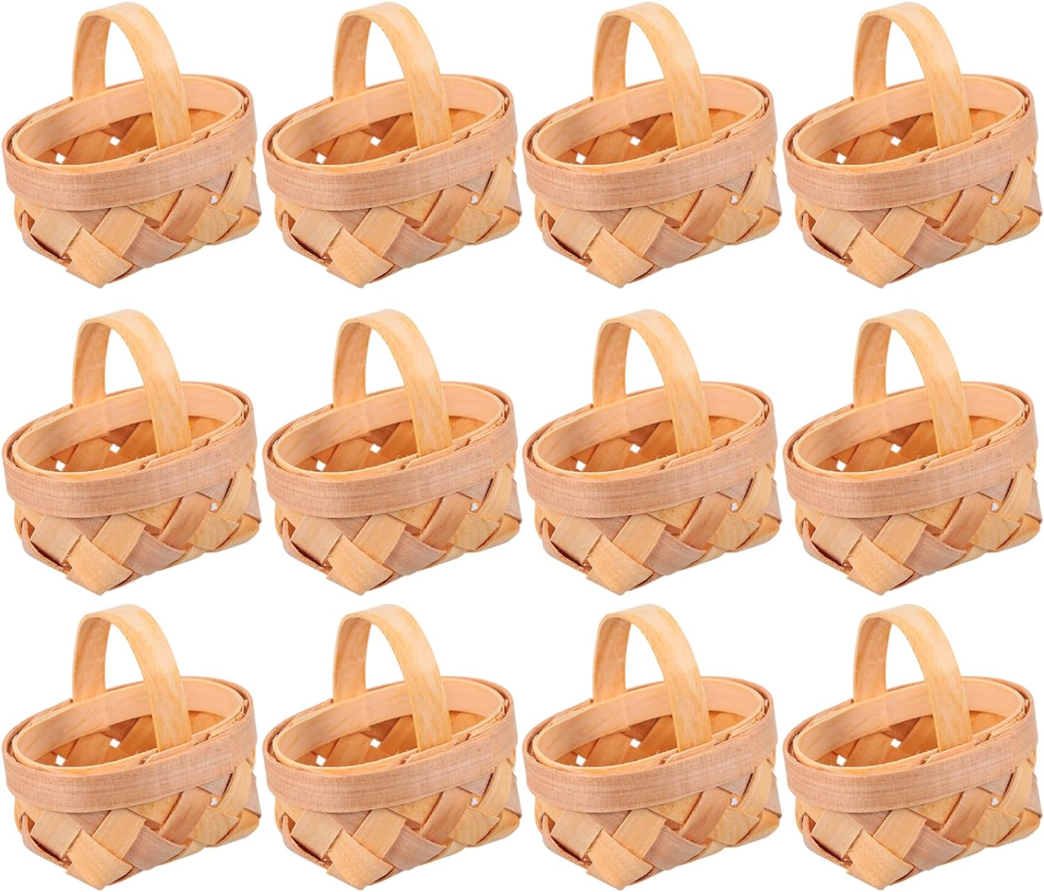 Cabilock 12pcs Mini Woven Baskets with Handles Miniature Basket Dollhouse Fruit Vegetable Picnic Basket for Party Favors Wood Color