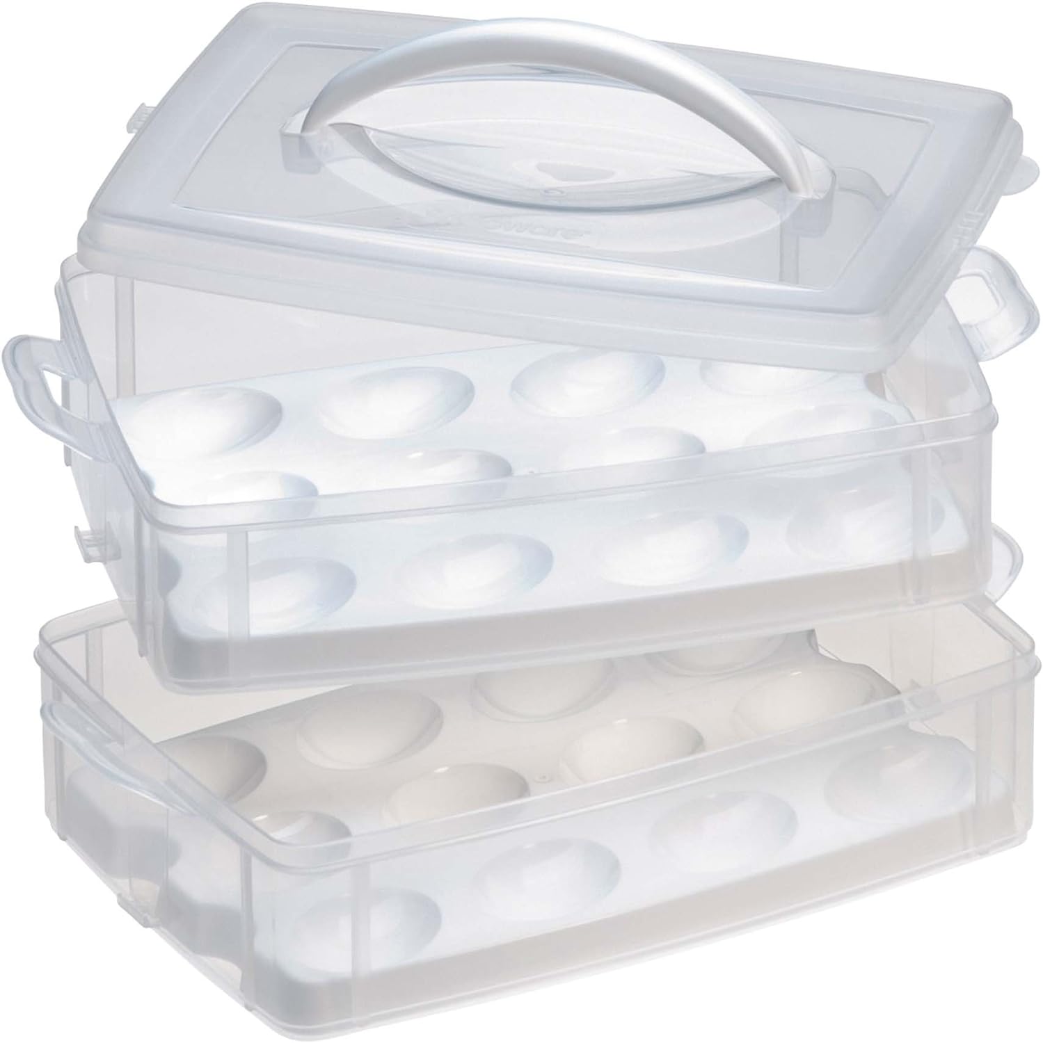 Snapware Snap 'N Stack Portable Storage Carrier with Lid for Eggs, BPA-Free Egg Holders, Dessert Carrier with Stackable Trays, Microwave, Freezer and Dishwasher Safe(Clear)