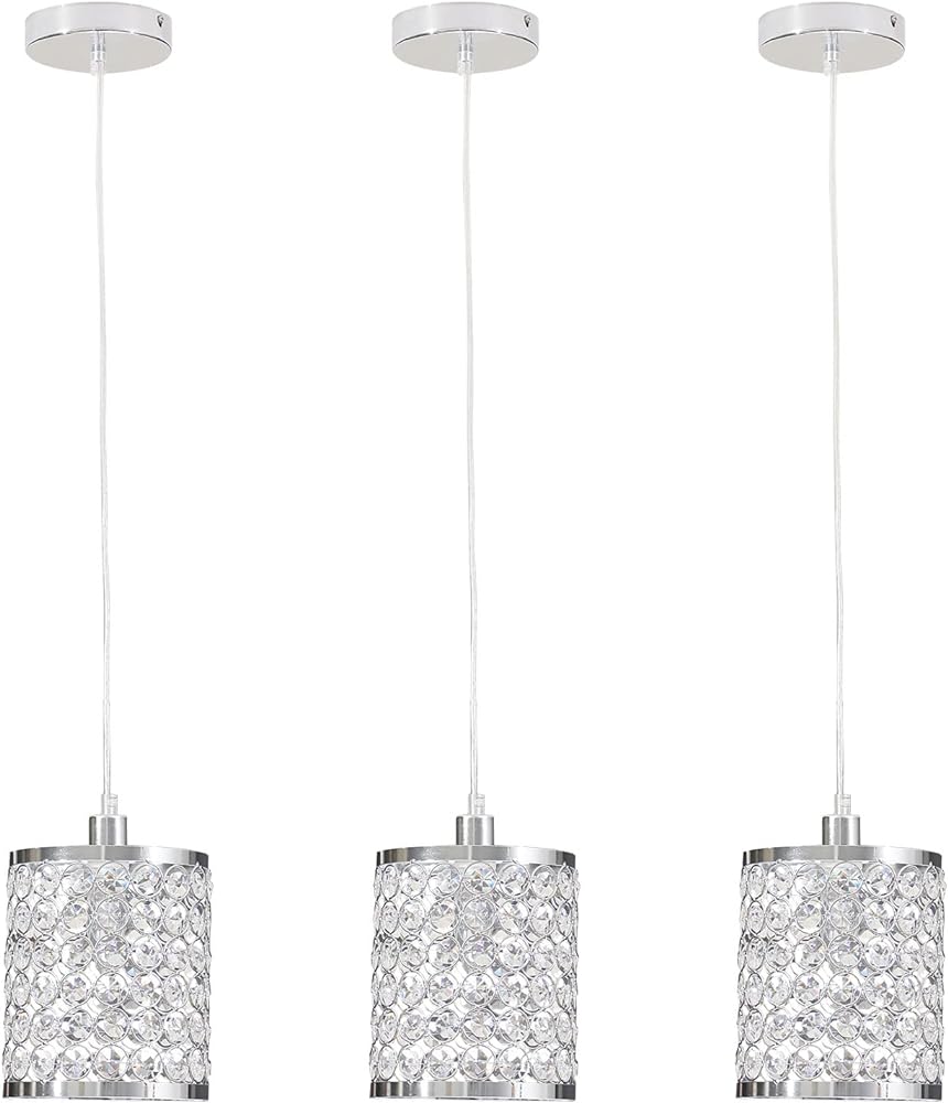 Gdrasuya10 Crystal Pendant Chandelier, Adjustable LED Ceiling Hanging Lamp Chrome Ceiling Light Pendant Lighting Fixture for Kitchen Dinning Room Bedroom (3 Pack)