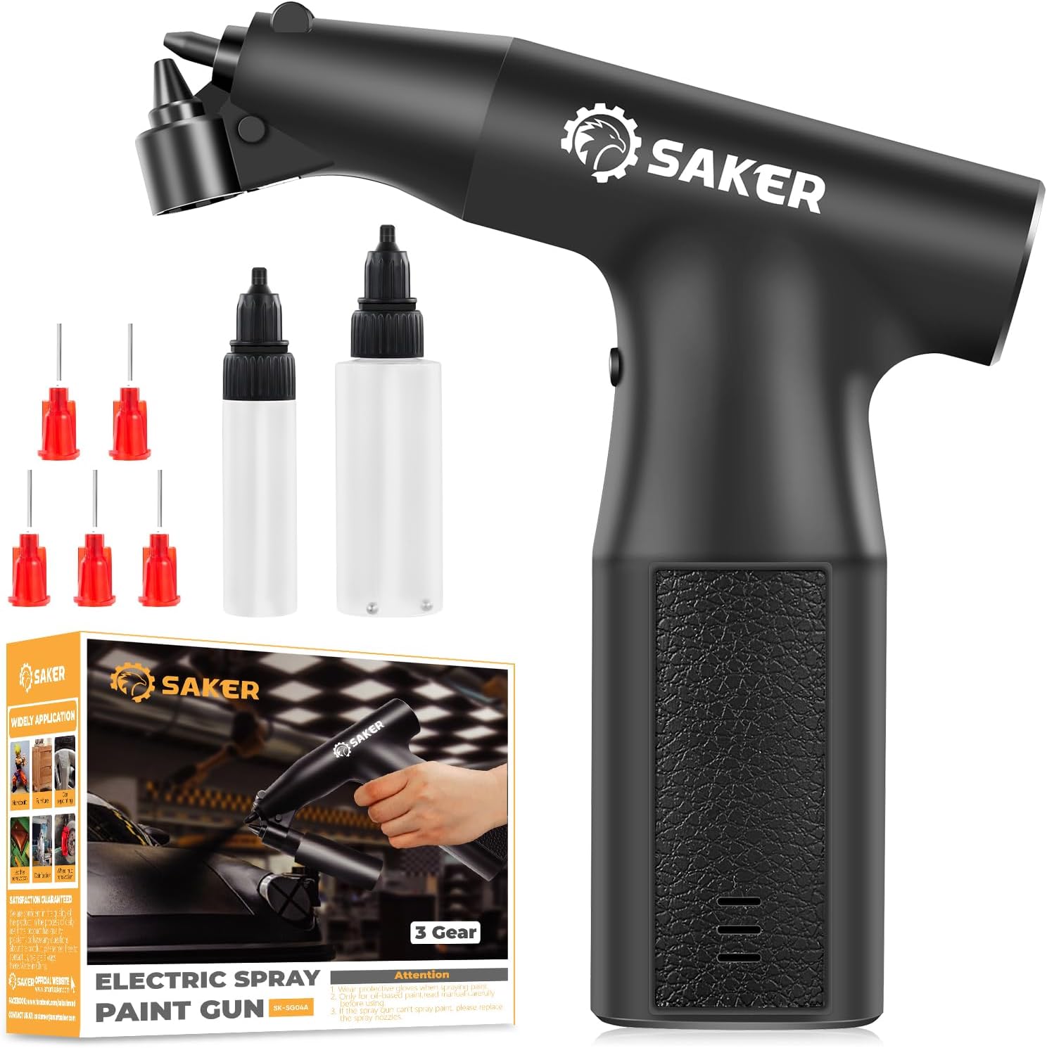 Saker Electric Spray Paint Gun for Cars, Handheld Electric Spray Paint Gun, High Power Portable Cordless Spray Paint Gun for Painting Cars,Cabinet, Paint Repair and DIY(3 Gears 0.5 MM)