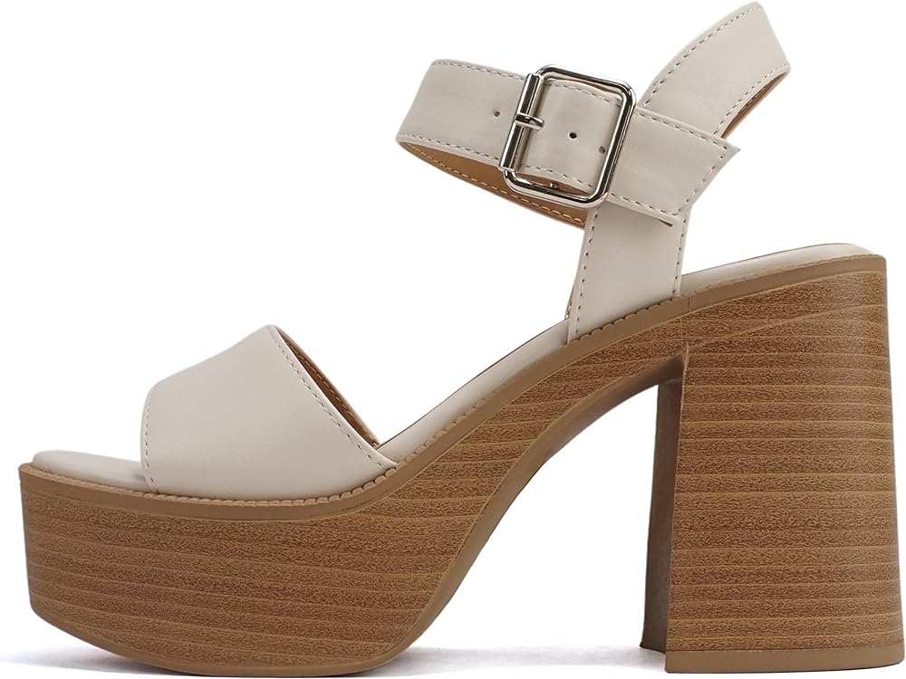 Soda TURBO ~ Women Open Square Toe Single Band Ankle Strap Buckle Platform High Heel Sandal