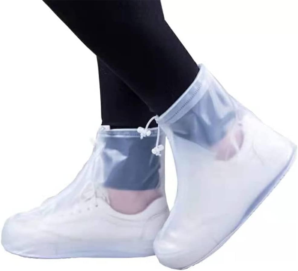 Waterproof Shoes Cover, Rain Boot Shoe Covers, Reusable Women Men PVC Rubber Sole Overshoes Galoshes Protectors for Cycling Camping Travel (XXL, White)