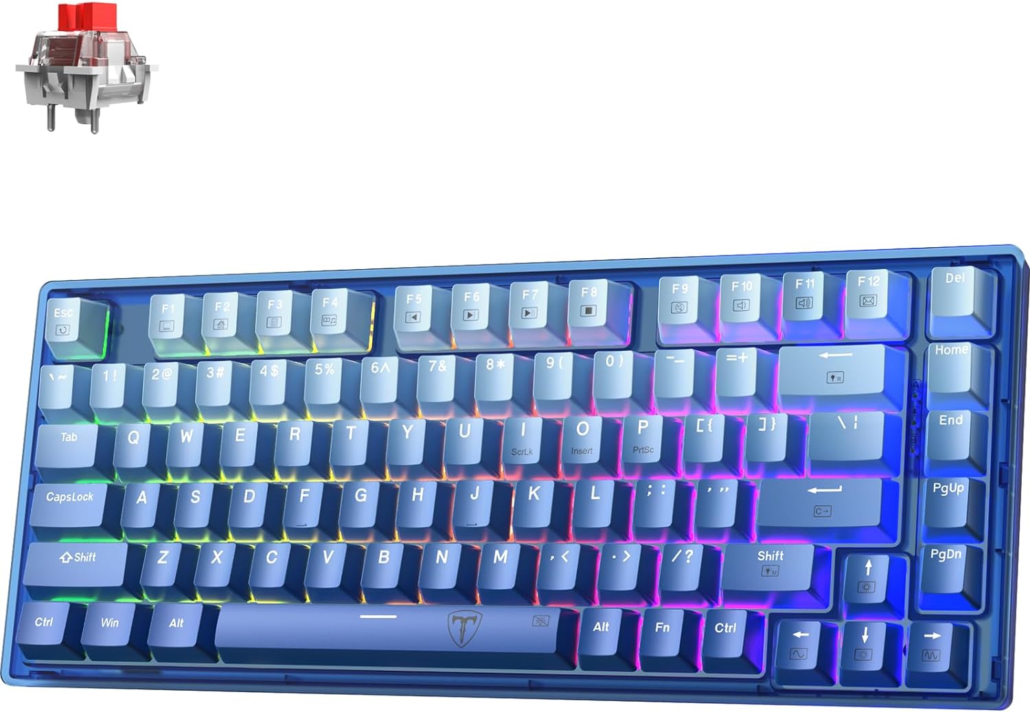 RisoPhy 60 Percent Keyboard, 82 Keys Hot Swappable Mechanical Gaming Keyboard, Linear Silent Red Switches, Blue PBT Keycaps, Compact Mini RGB Backlit Wired Creamy Keyboard, Pro Driver Supported