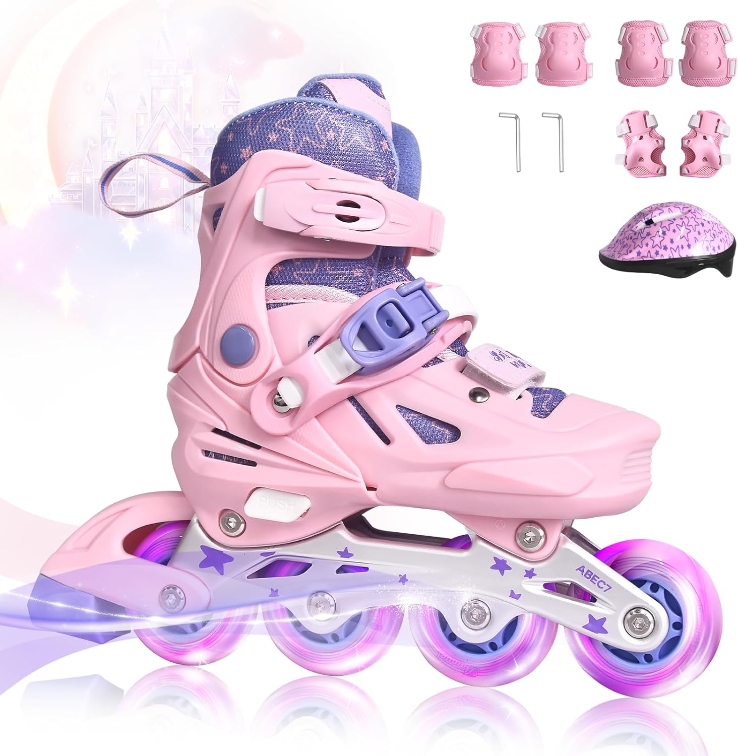 Roller Blades for Girls Ages 4-8, Kids Roller Blades with Full Light up Wheels, Outdoor Adjustable Inline Skates for Girls Boys Beginners