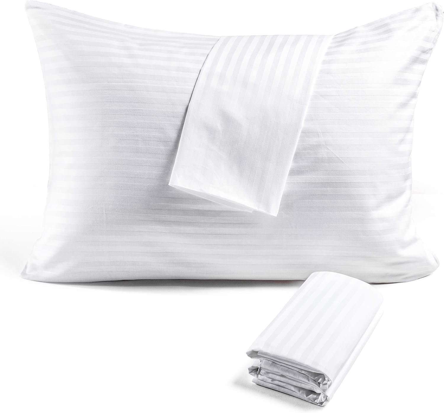 FAUNNA Hidden Zippered Pillow Protectors Covers Queen Size Set of 4 - Soft Quiet Sateen 100% Long-Staple Cotton Cases -Comfortable and Cozy White Bed Pillow Cover