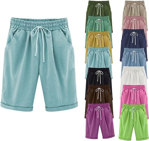 DASAYO Linen Shorts for Women Drawstring Casual Bermuda Shorts with Pockets Knee Length Trendy Loose Fit Summer Clothes