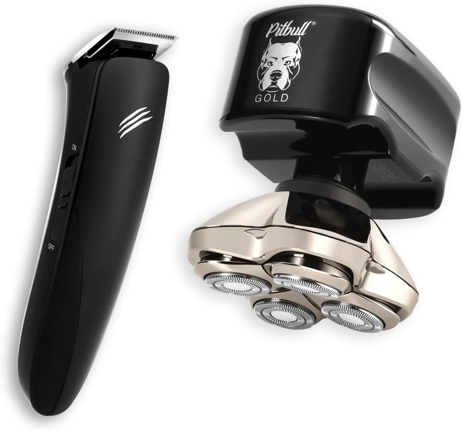 Skull Shaver Pitbull Gold PRO Electric Razor & Baby Beast Trimmer for Men - Best Bald Head Shaver and Beard Trimmer