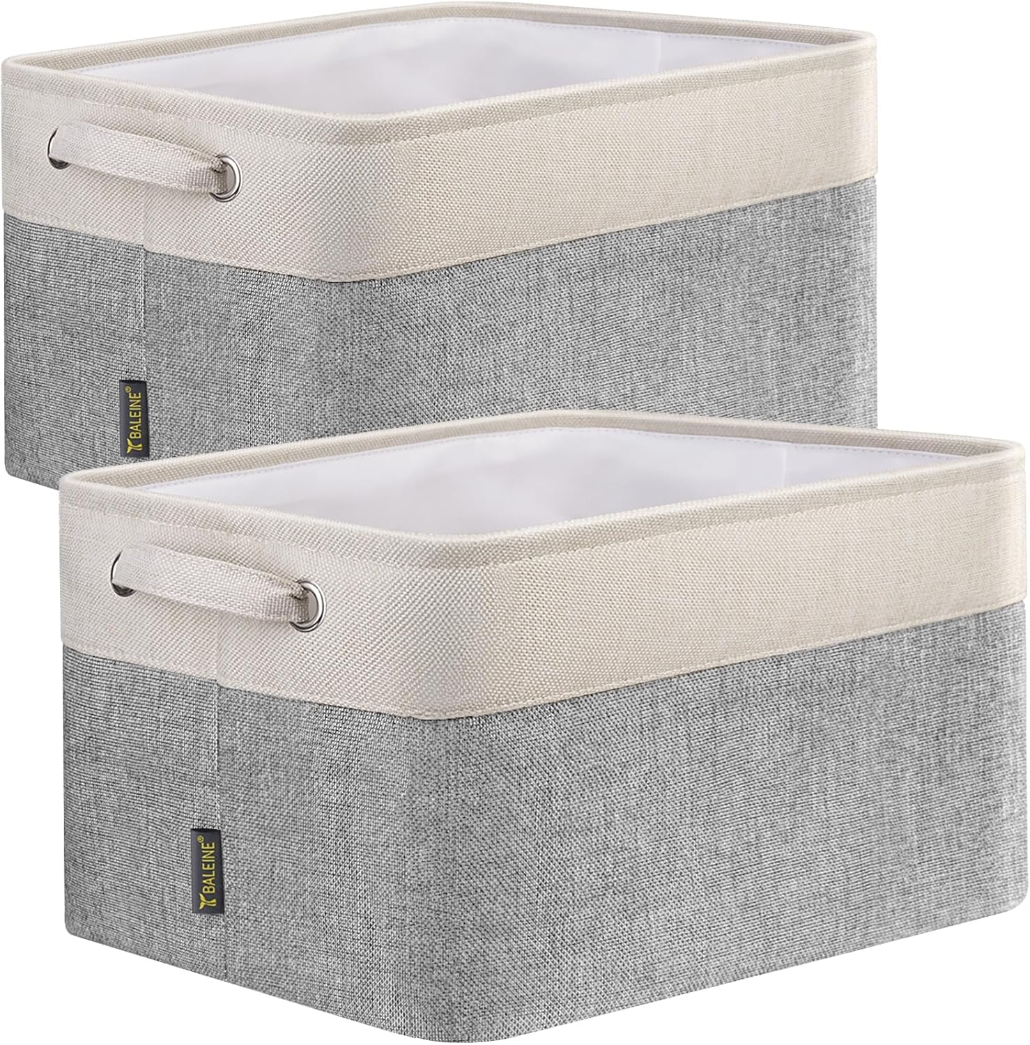 BALEINE 2 Pack Fabric Storage Bins Storage Basket Closet Shelf Organizer for Closet Organizing, Decorative Large Linen Closet Organizers and Storage (Grey, 2 Pack)