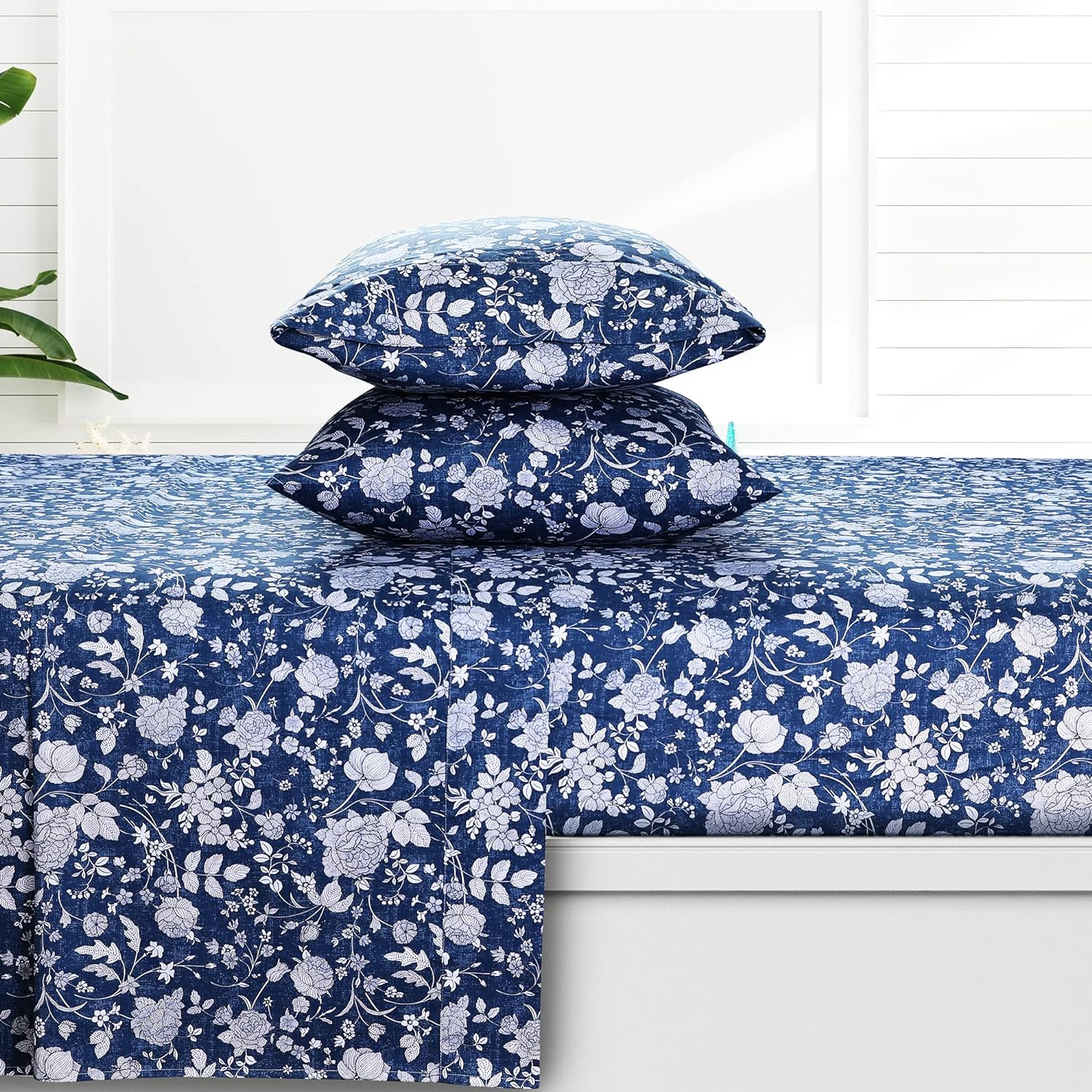 Kate 300 Thread Count Organic Cotton Deep Pocket Bed Sheet Set, Fits up to 19 inch Mattress - Queen, Dark Blue