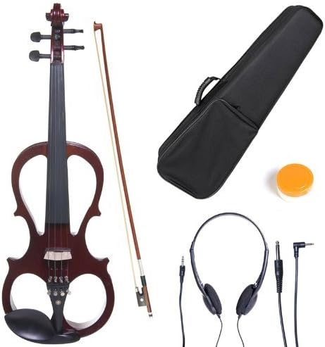 Cecilio Silent Electric Solid Wood Violin with Ebony Fittings, Electric Violin Kit (Full Body - Mahogany)