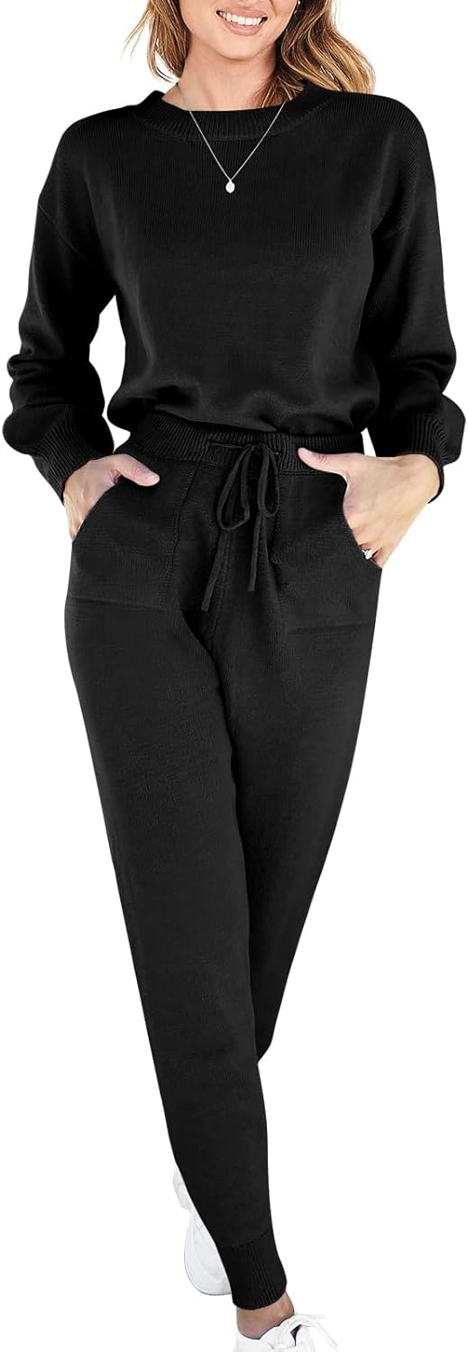 ANRABESS Women's Two Piece Outfits Sweater Sets Long Sleeve Pullover and Drawstring Pants Lounge Sets 2024 Fashion