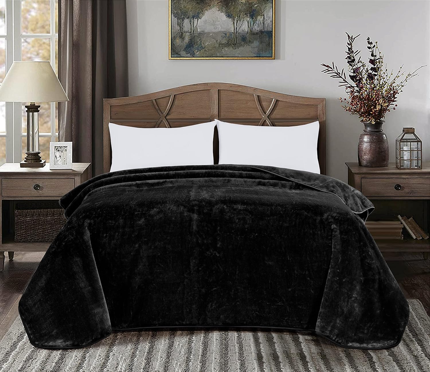 Chezmoi Collection Heavy Single Ply 9 Lbs Korean Style Faux Mink Blanket, 750GSM Thick Silky Soft Plush Raschel Mink Blanket, 85" x 95" King, Solid Black