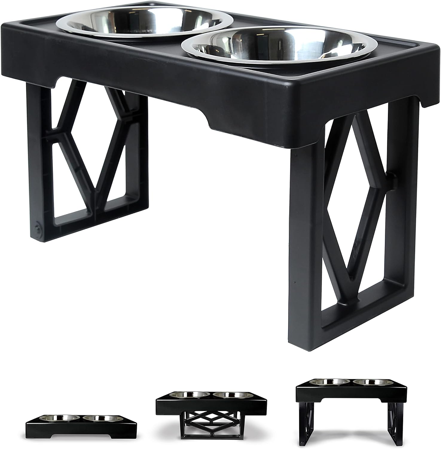 Pet Zone Elevated Dog Bowls Designer Diner 3 Height Adjustable Raised Dog Bowl Stand with 2 Stainless Steel Dog Bowls (7 Cup Capacity Each)