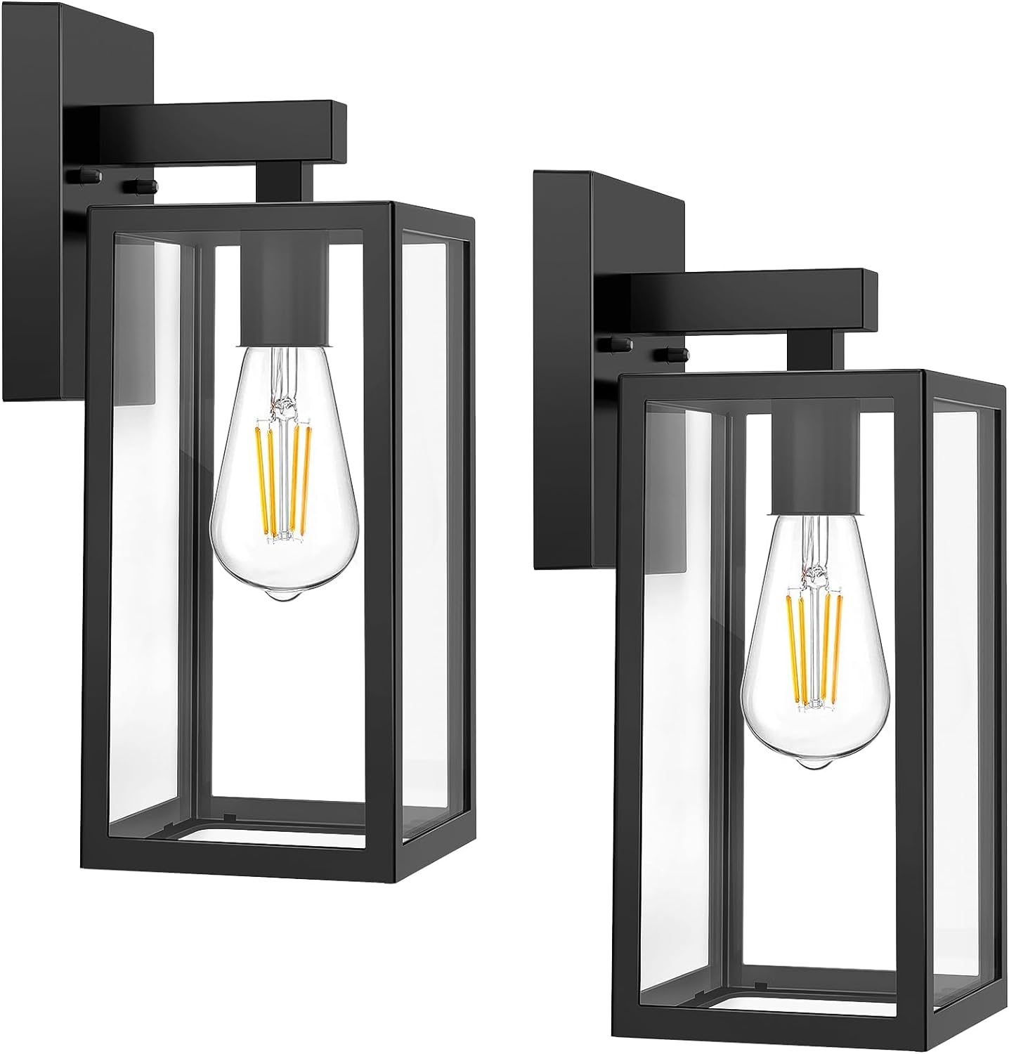 MAXvolador Outdoor Wall Sconce, Exterior Waterproof Wall Lantern Light Fixtures, Black Porch Lights with Toughened Glass, Anti-Rust Wall lamp, 2 Pack