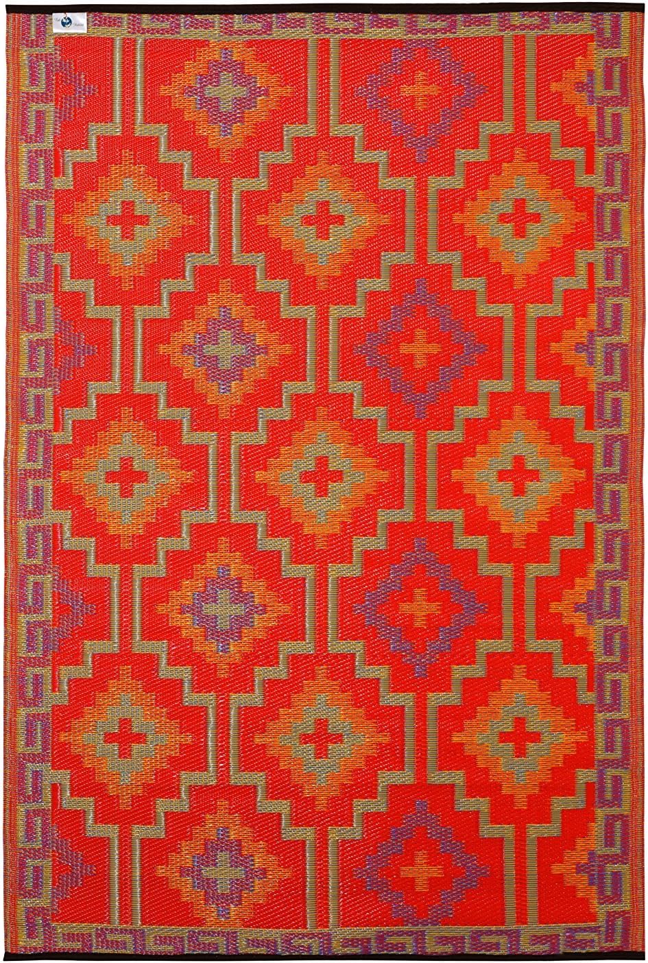 Fab Habitat Outdoor Rug - Waterproof, Fade Resistant, Crease-Free - Premium Recycled Plastic - Vintage Kilim - Porch, Deck, Balcony, Mudroom, Laundry Room, Patio - Lhasa - Orange & Violet - 3 x 5 ft