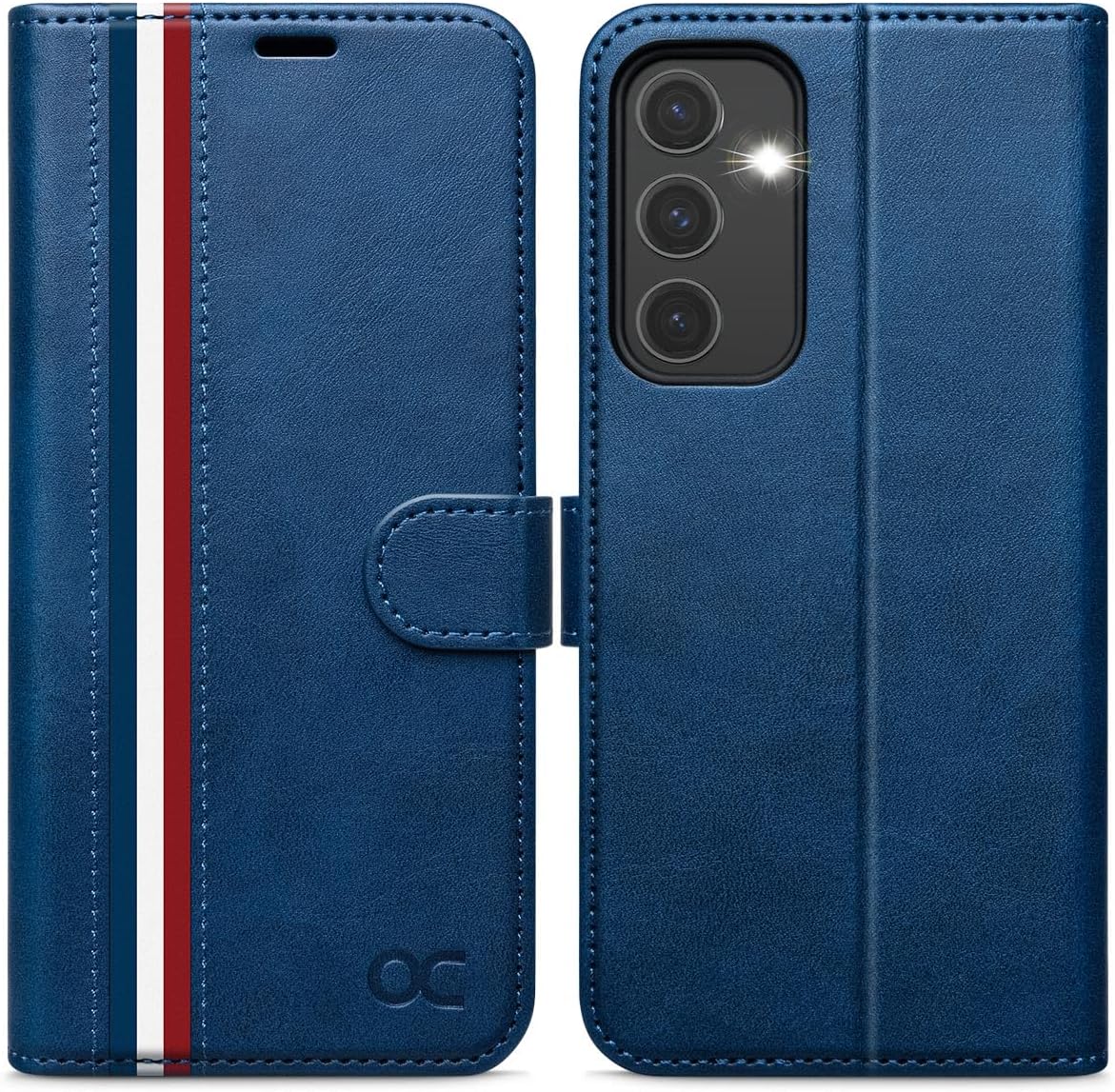 OCASE Compatible with Galaxy S23 FE 5G Wallet Case, PU Leather Flip Folio Case with Card Holders RFID Blocking Kickstand [Shockproof TPU Inner Shell] Phone Cover 6.4 Inch (2023) - Spliced Blue