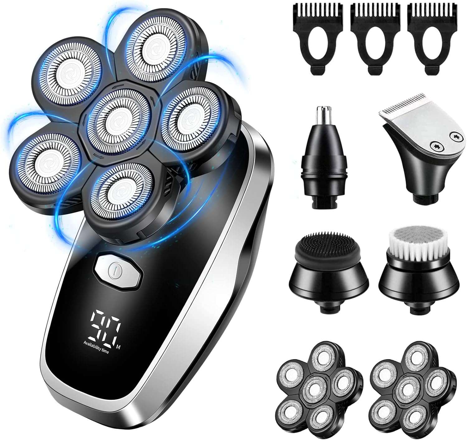 Head Shavers for Bald Men Upgraded Electric Razors Multifunctional Electric Shaver for Balding Head Waterproof Mens Head Razor Cordless Rotary Shaver Rechargeable Razors for Bald Man (Black)