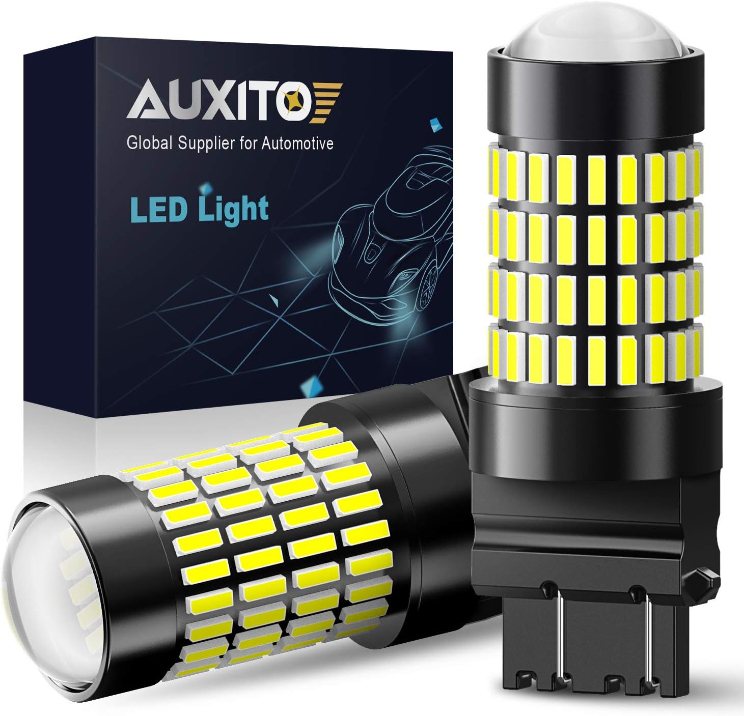 AUXITO 3157 LED Bulbs Reverse Lights, 102-SMD Chipsets 500% Brighter 3056 3156 3057 4157 LED Bulbs with Projector for Reverse Lights Tail Brake Parking Signal Back Up Replacement Lamp, 6000K White