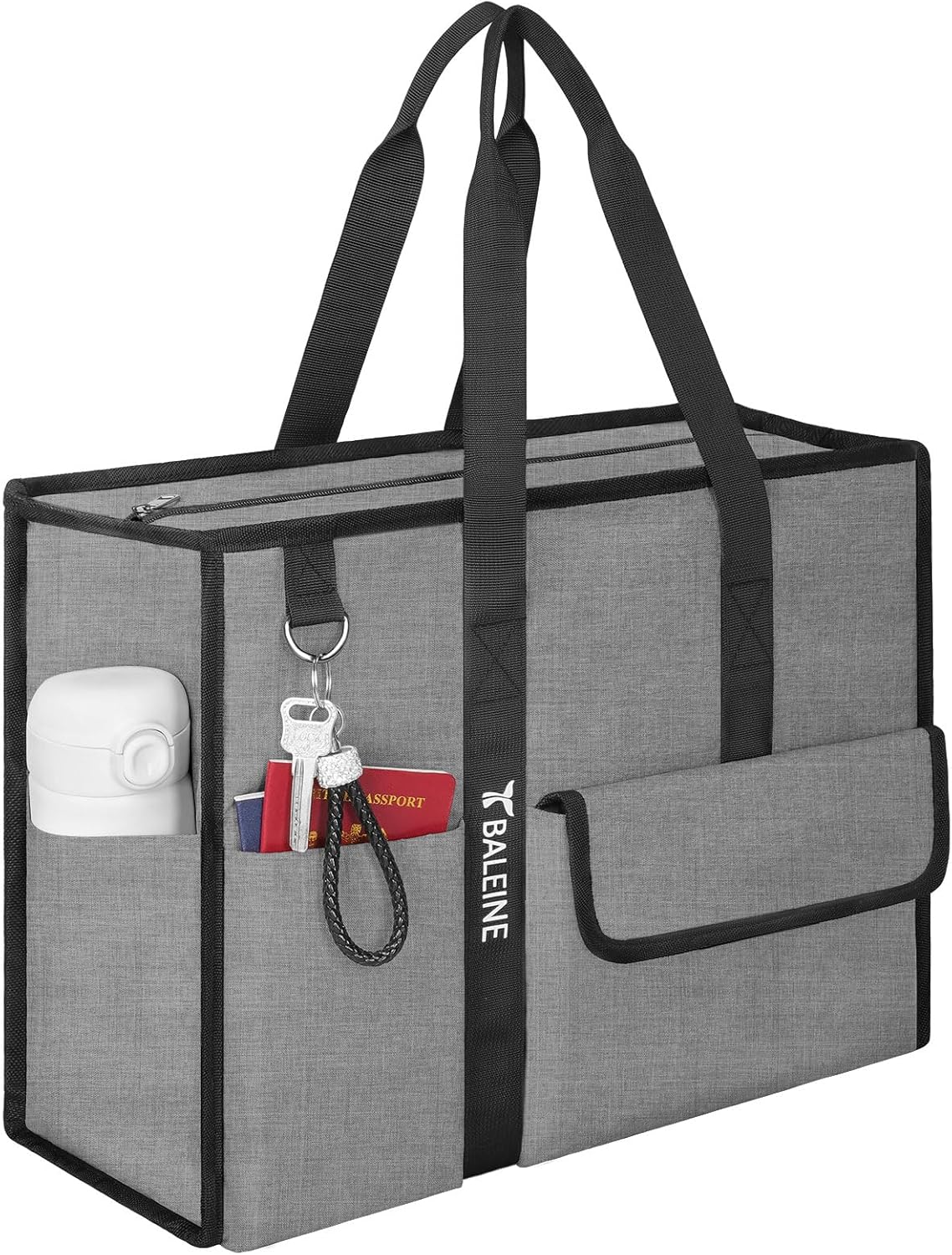 BALEINE Large Utility Tote Bag with Reinforced Bottom, Multi Pockets Foldable Tote Bag for Nurse, Travel, Work