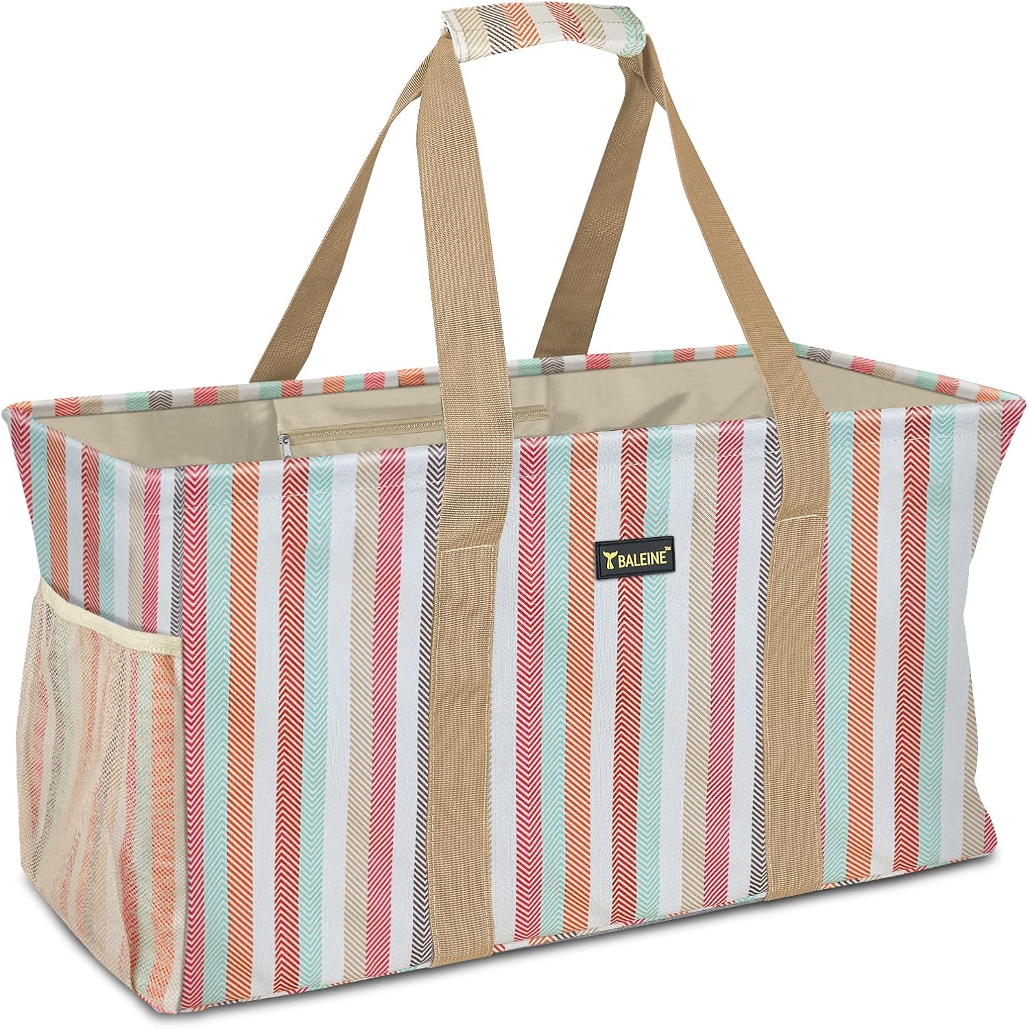 BALEINE Extra Large Utility Tote Bag with Wire Frame for Storage (Color Stripe, 22''x12''x10'')