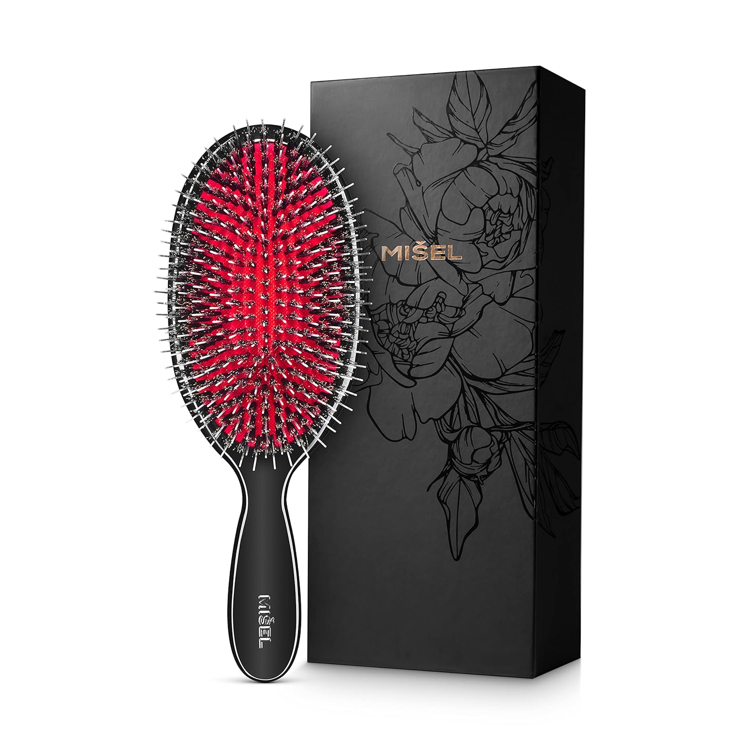 MISEL Professional Boar Bristle Hair Brush for Women and Men | Detangles All Natural Hair Types and Hair Extensions | Reduces Breakage | Great for Wavy and Straight Hair | Salon-Approved | Large