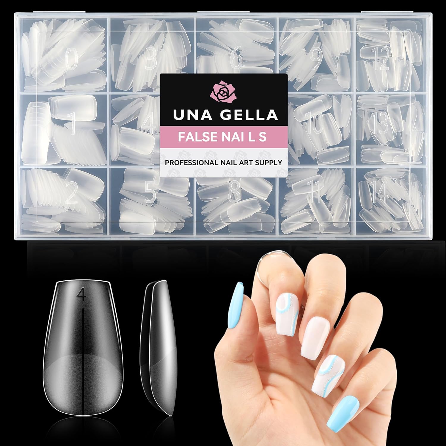 UNA GELLA 504Pcs Short Coffin Nails - Matte Full Cover Acrylic Nails Soft Gel Nail Tips Short Coffin Fake Nails Press On False Nail Tips Gelly 15Sizes for Nail Art DIY