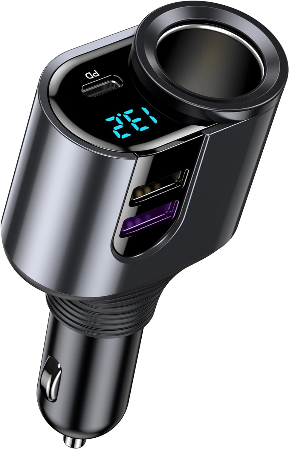 LIHAN Cigarette Lighter USB C Charger, Car Socket Plug Adapter,12V/24V Outlet Splitter with 3 USB Ports, LED Voltage, Compatible for iPhone 15/15 Plus/15 Pro/15 Pro Max, Galaxy S23/22, Pixel, GPS