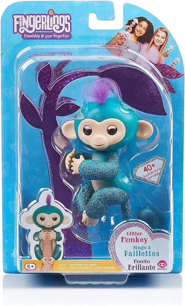 Fingerlings Glitter Monkey - Quincy - Teal Glitter - Interactive Baby Pet - By WowWee (Amazon Exclusive)