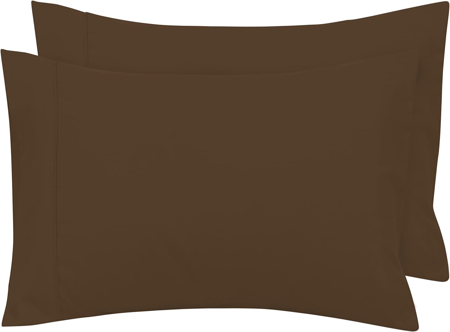 Royale Linens Queen Pillowcase Set of 2 - 20x30 Inch Chocolate Microfiber Pillowcases - OEKO-TEX Certified, Machine Washable