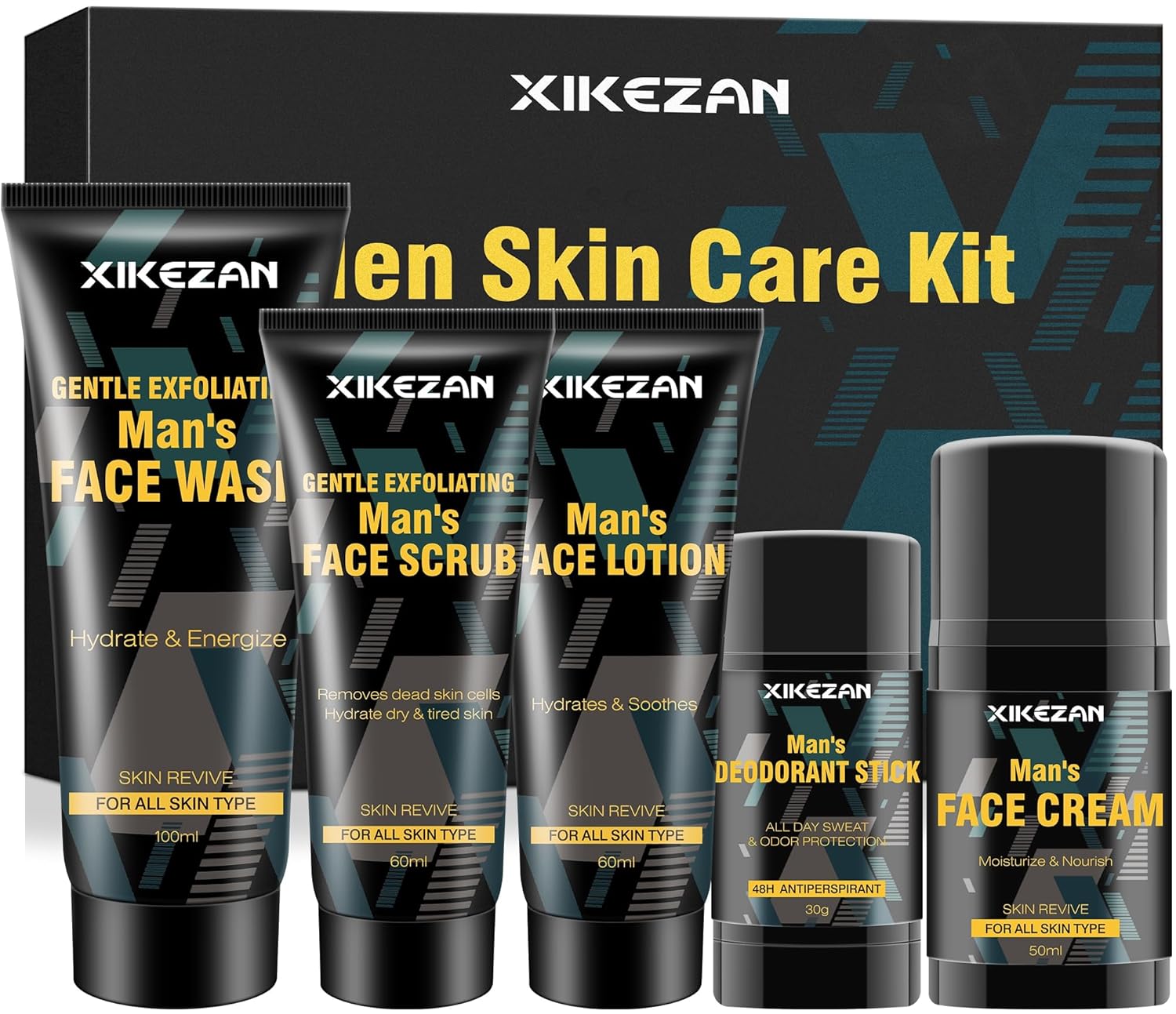 Mens Gifts for Men,Mens Skin Care Kit,Nourishe & Hydrate Skin w/Face Wash,Scrub,Lotion,Cream,Deodorant,Mens Stocking Stuffers for Men,Unique Christmas Gifts for Men Him Dad Husband Boyfriend Teen Boy