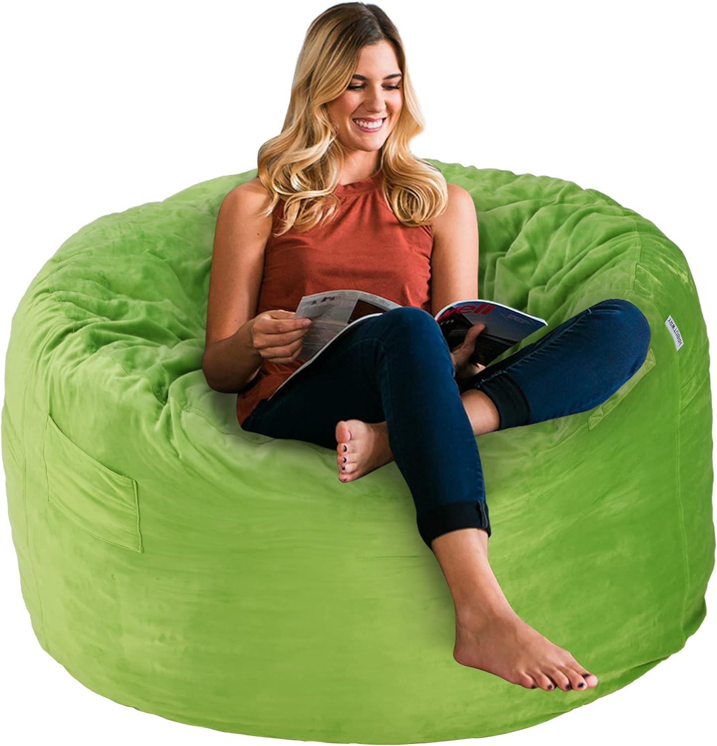 HABUTWAY Bean Bag Chair 3Ft Luxurious Velvet Ultra Soft Fur with High-Rebound Memory Foam Bean Bag Chairs for Adults Plush Lazy Sofa with Fluffy Removable Sponge 3'(Green)
