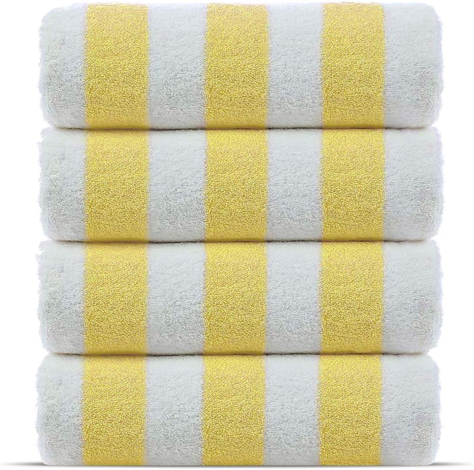 Chakir Turkish Linens Premium Quality 100% Cotton Turkish Cabana Thick Stripe Pool Beach Towels 4-Pack (Yellow, 30x60 Inch)