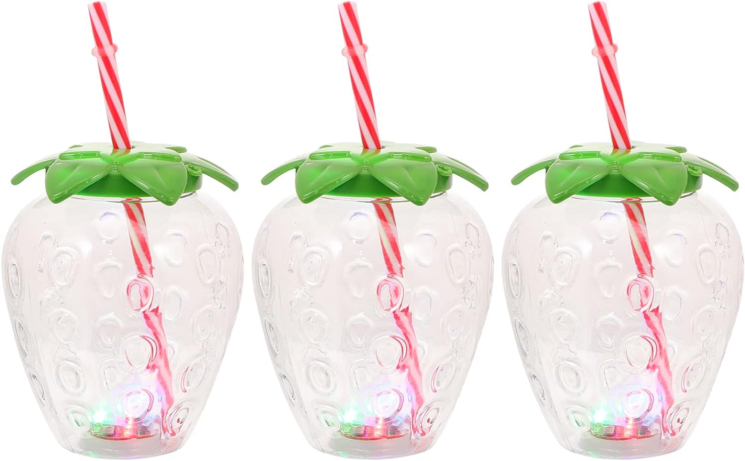 Cabilock 3pcs LED Light Up Strawberry Shaped Cup Plastic Drinking Cup Luau Yard Party Cups with Lids and Straw Luau Party Decoration Supplies