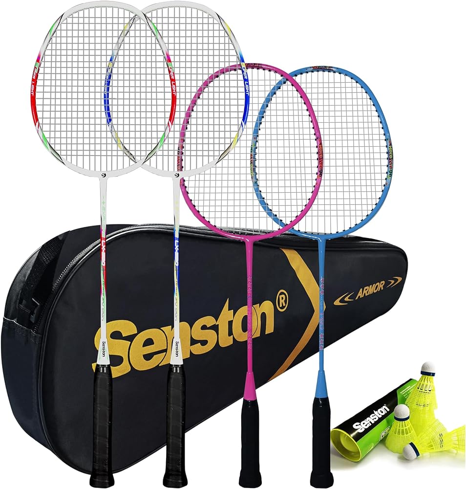 Senston Badminton Rackets Set of 4, Badminton Set for Outdoor Backyards Gym, Lightweight Badminton Rackets 4 Pack with 6 Nylon Shuttlecocks