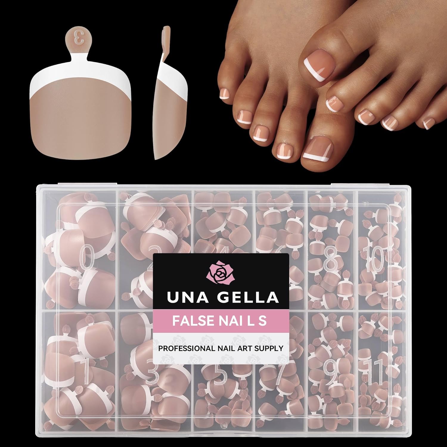 UNA GELLA Toe Nail Press Ons Honey Brown Toe Nail Tips Gel X Nail Tips French Tip Press On Nails -216pcs 12sizes Soft Gel Press On Toenails Acrylic Nails Soak Off Toenail Press Ons For Home DIY Nail