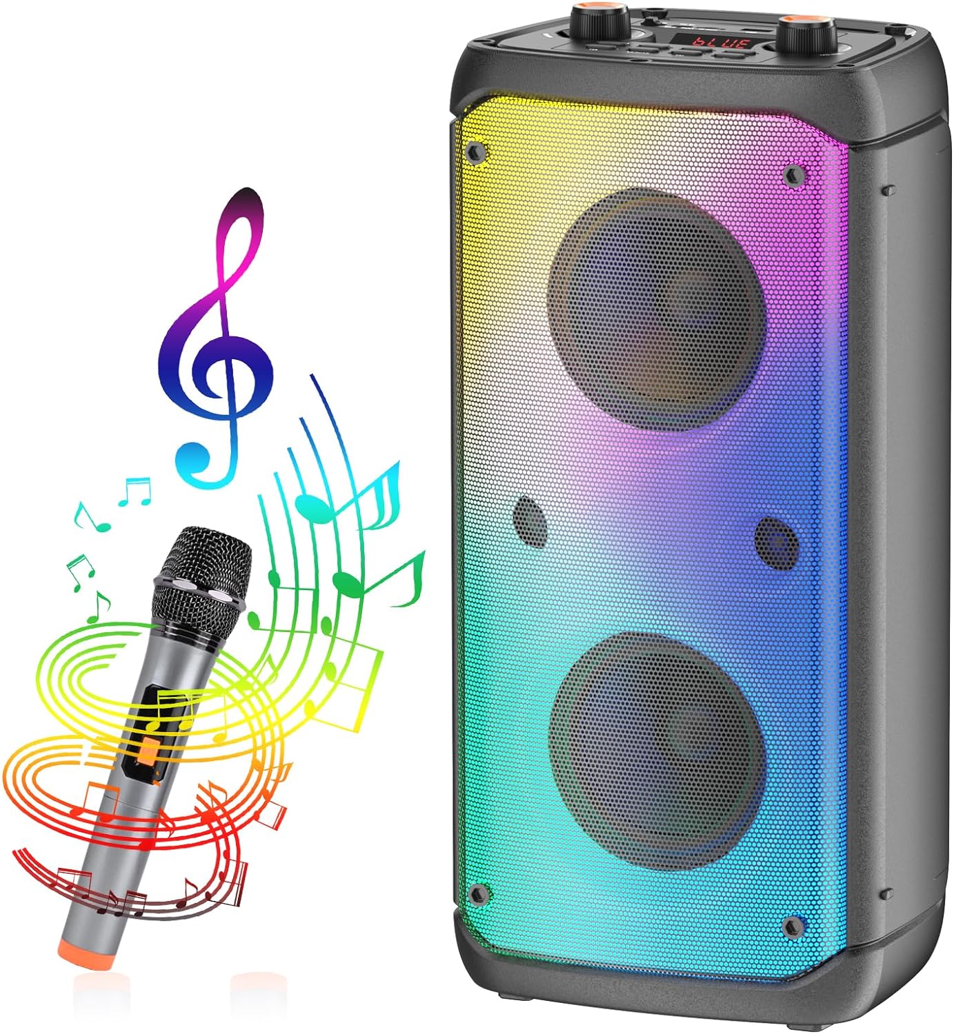 Bluetooth Speaker, 80W Peak Wireless TWS Portable Outdoor Party Speakers with Subwoofer, Deep Bass, LED Colorful Lights, Loud Stereo Sound Boombox with Microphone for Home, Camping, Travel