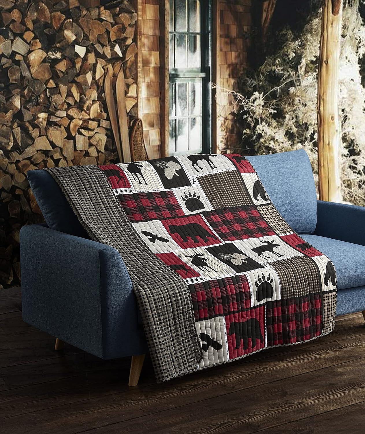 Virah Bella Quilted Country Plaid Throw Blanket for Couch - 50" x 60" - Lightweight Lodge Life Throw Quilt