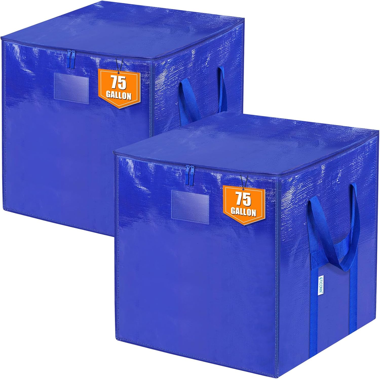 TICONN 2 Pack Jumbo Moving Bags with Reinforced Handles, Square Heavy-Duty Storage Bags, Oversized Bags for Storage, Moving Supplies, Traveling, Clothes, Dorm Room (75 Gallon)