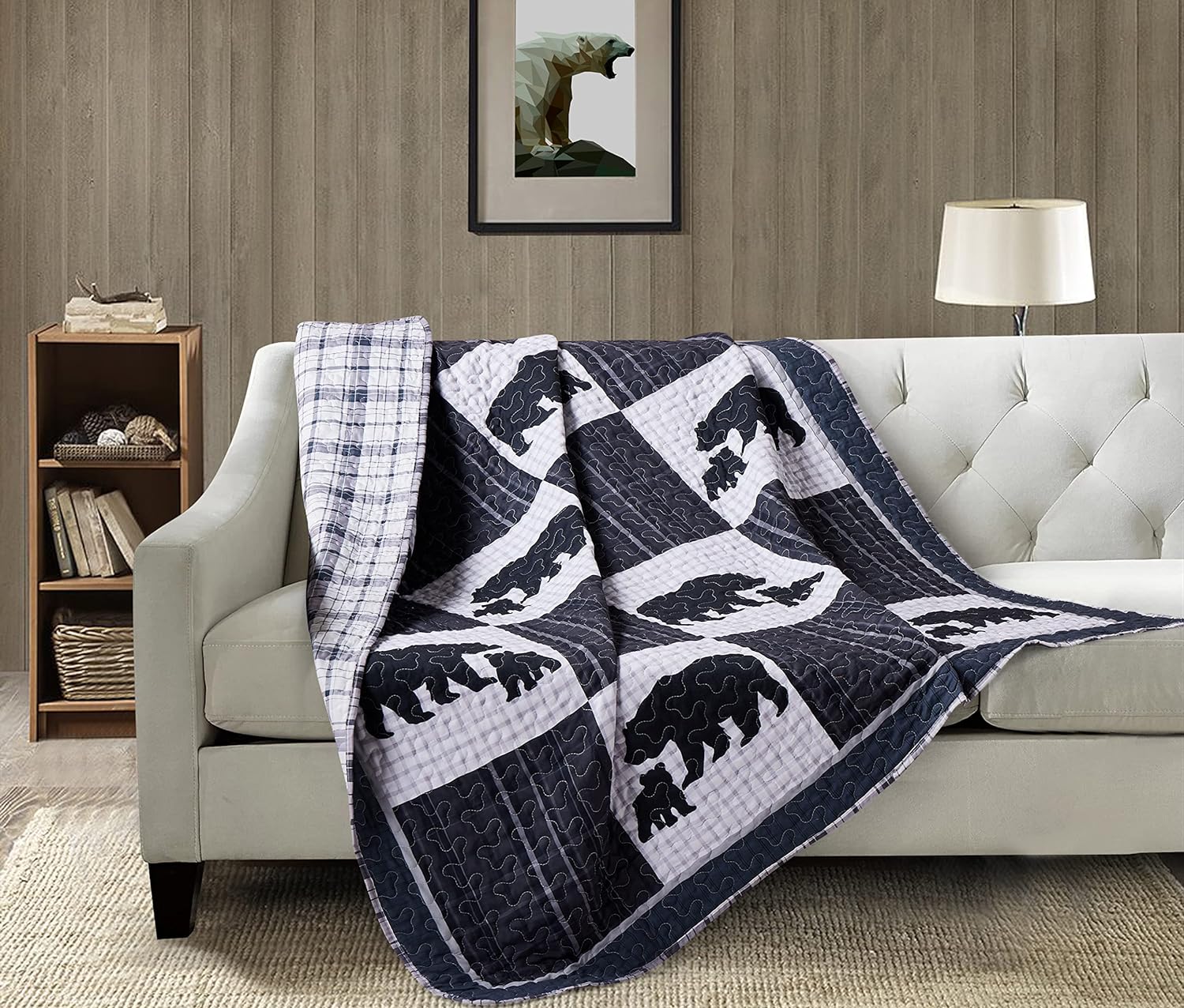 Virah Bella Quilted Bear Throw Blanket for Couch - 50 x 60 - East Forge Lodge-Themed Throw Quilt