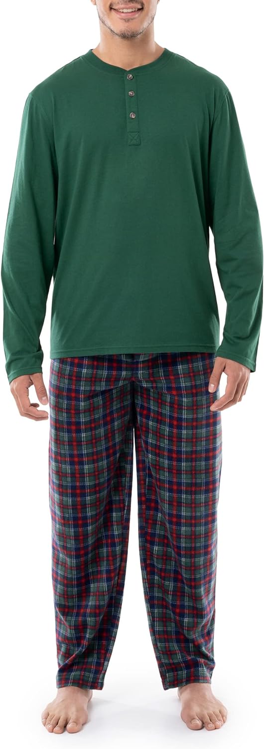 IZOD Men's Jersey Henley Top and Micro Fleece Pant Sleep Set