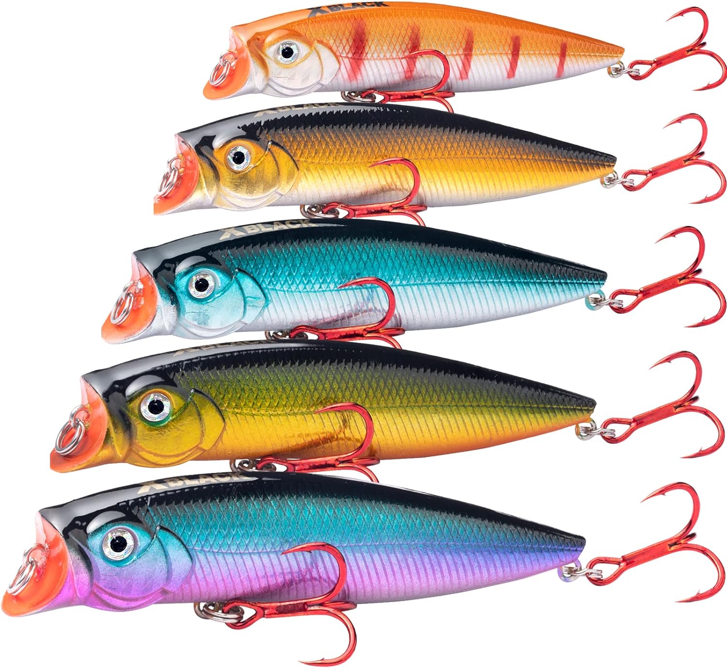 Fishing Lures Set Minnow Crankbaits Pencil Jointed Popper VIB Lures Fishing Lures Kit 5PCS for Bass Trout in Saltwater and Freshwater, XBLACK Baits, Catch Big Fish!