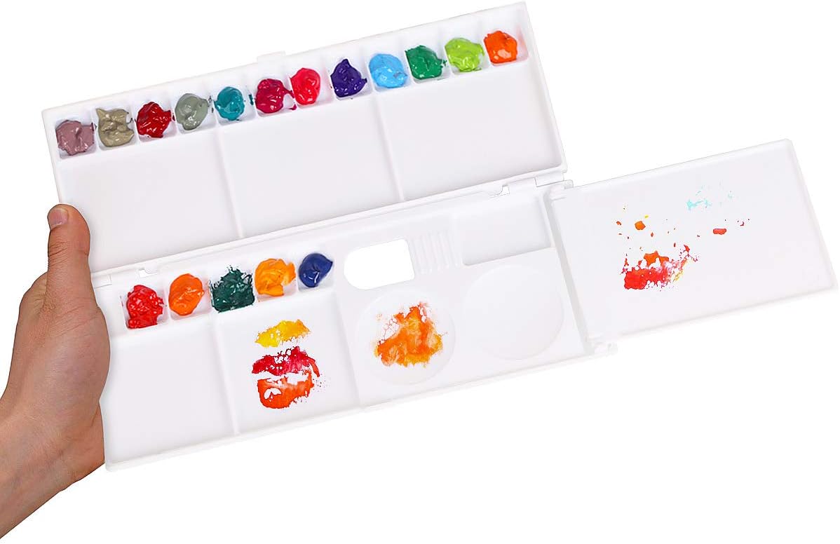 Transon Aritst Paint Palette Box 26 Wells for Watercolor, Gouache, Acrylic and Oil Paint with 1 Paint Brush