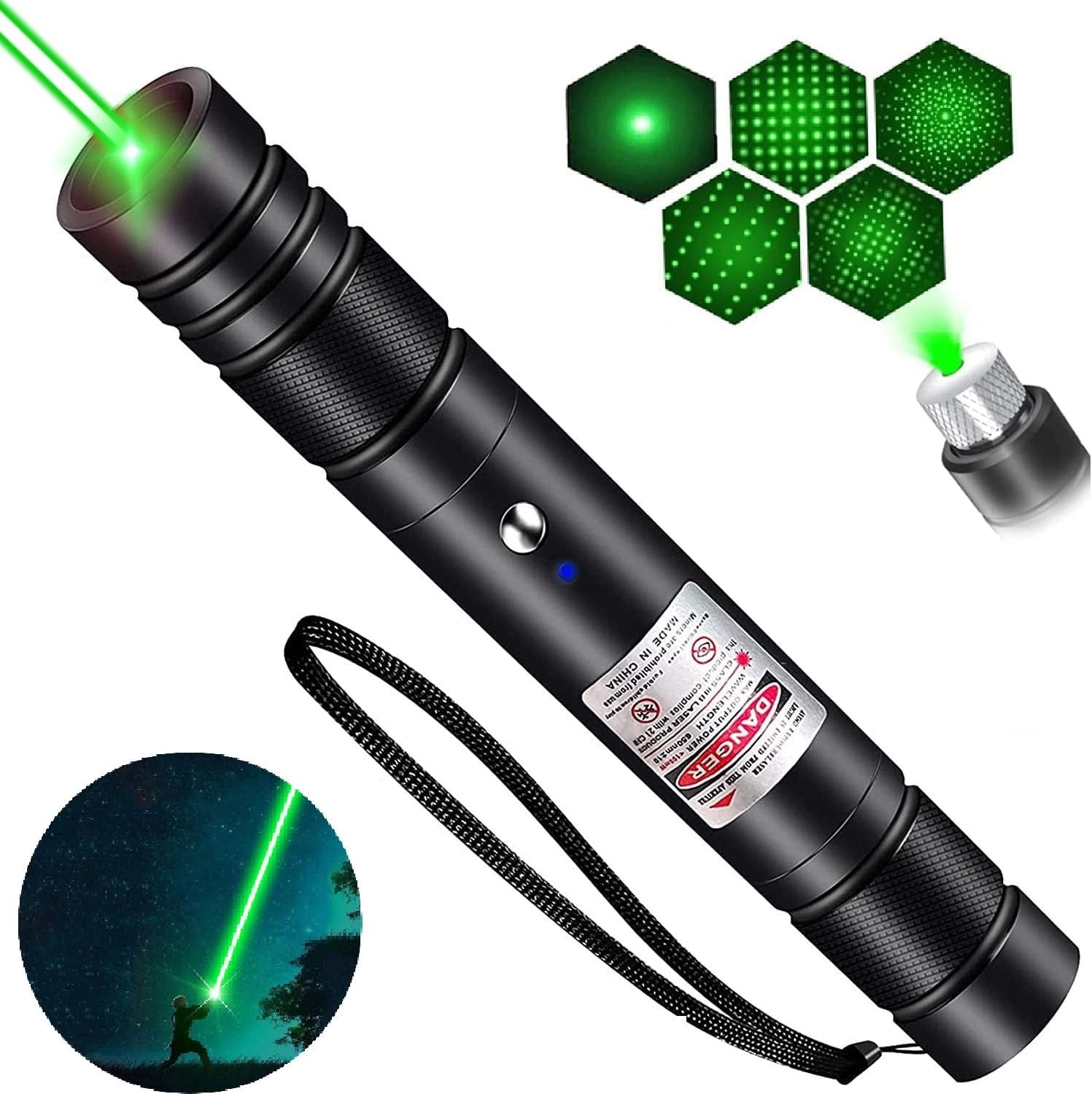 Long Range High Power Tactical Green Beam Flashlight Laser Pointer rechargeableUSB Laser Pointer Cat Toys with Star Cap Adjustable Focus for Teaching Outdoor Hunting