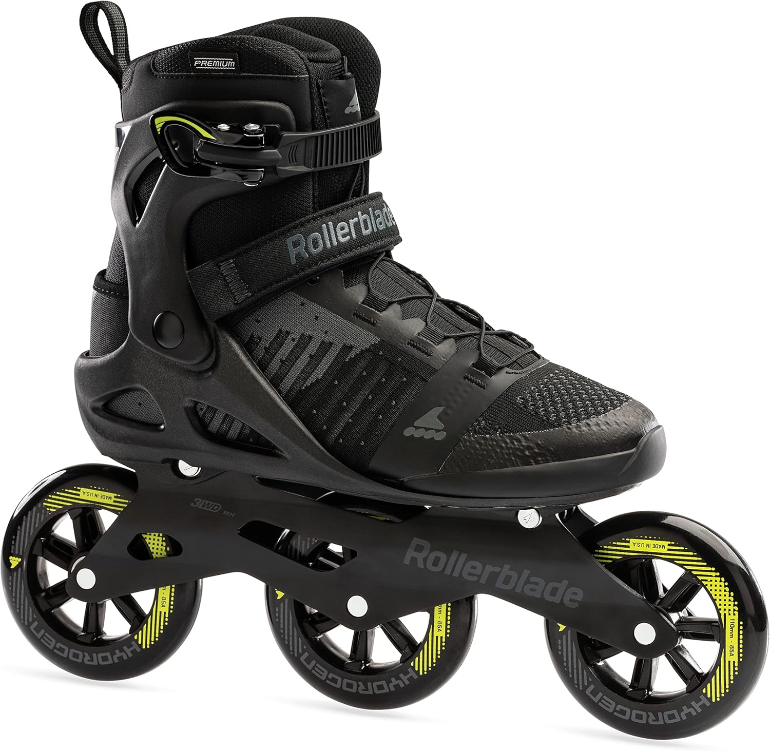 Rollerblade Macroblade 110 3WD Mens Adult Fitness Inline Skate, Black and Lime, Performance Inline Skates