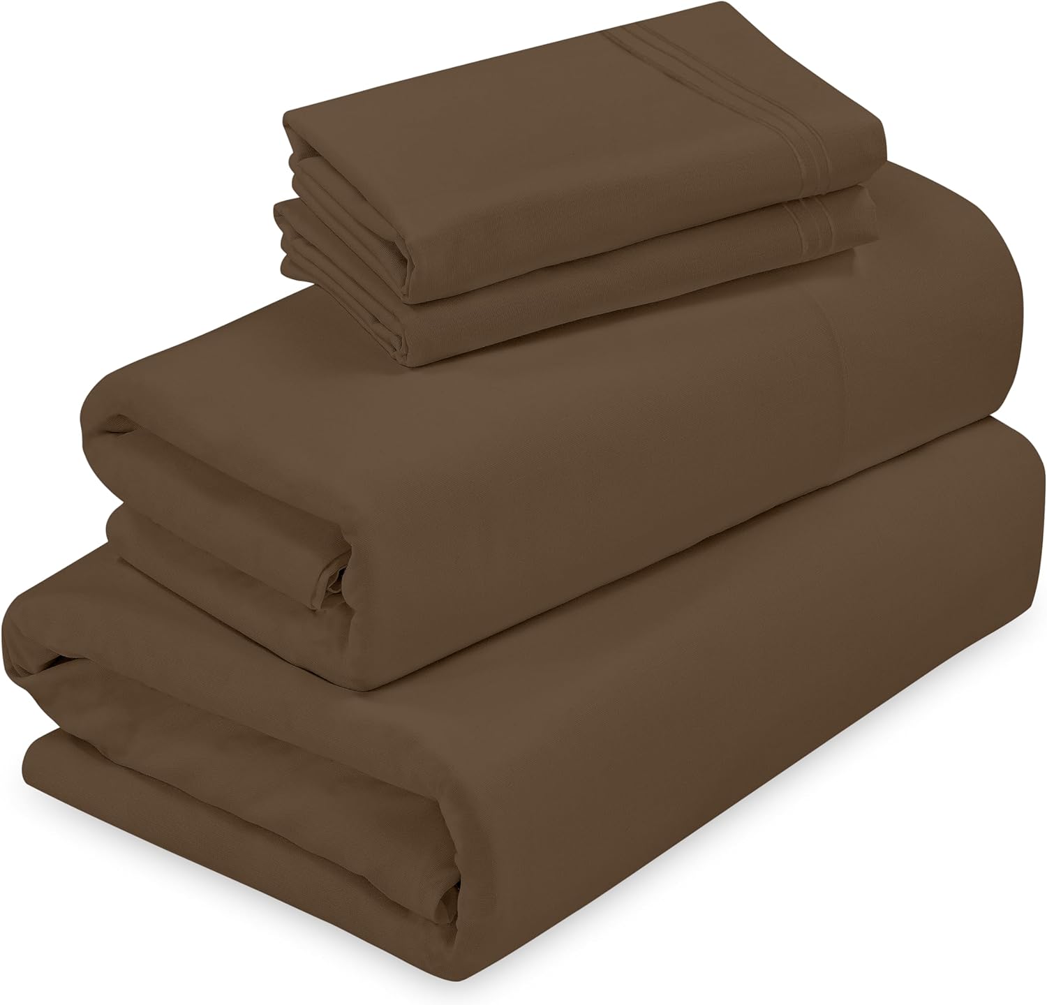 ROYALE LINENS - 4 Piece California King Bed Sheet - Brushed Microfiber 1800 Bedding - 1 Fitted Sheet, 1 Flat Sheet, 2 Pillow Case - Wrinkle & Fade Resistant Cal King Size Sheet Set (Kingcal,Chocolate)