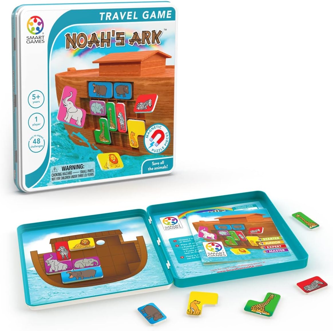 SmartGames Noah' Ark Magnetic Travel Game with 48 Challenges for Ages 5  with Metal Travel Box