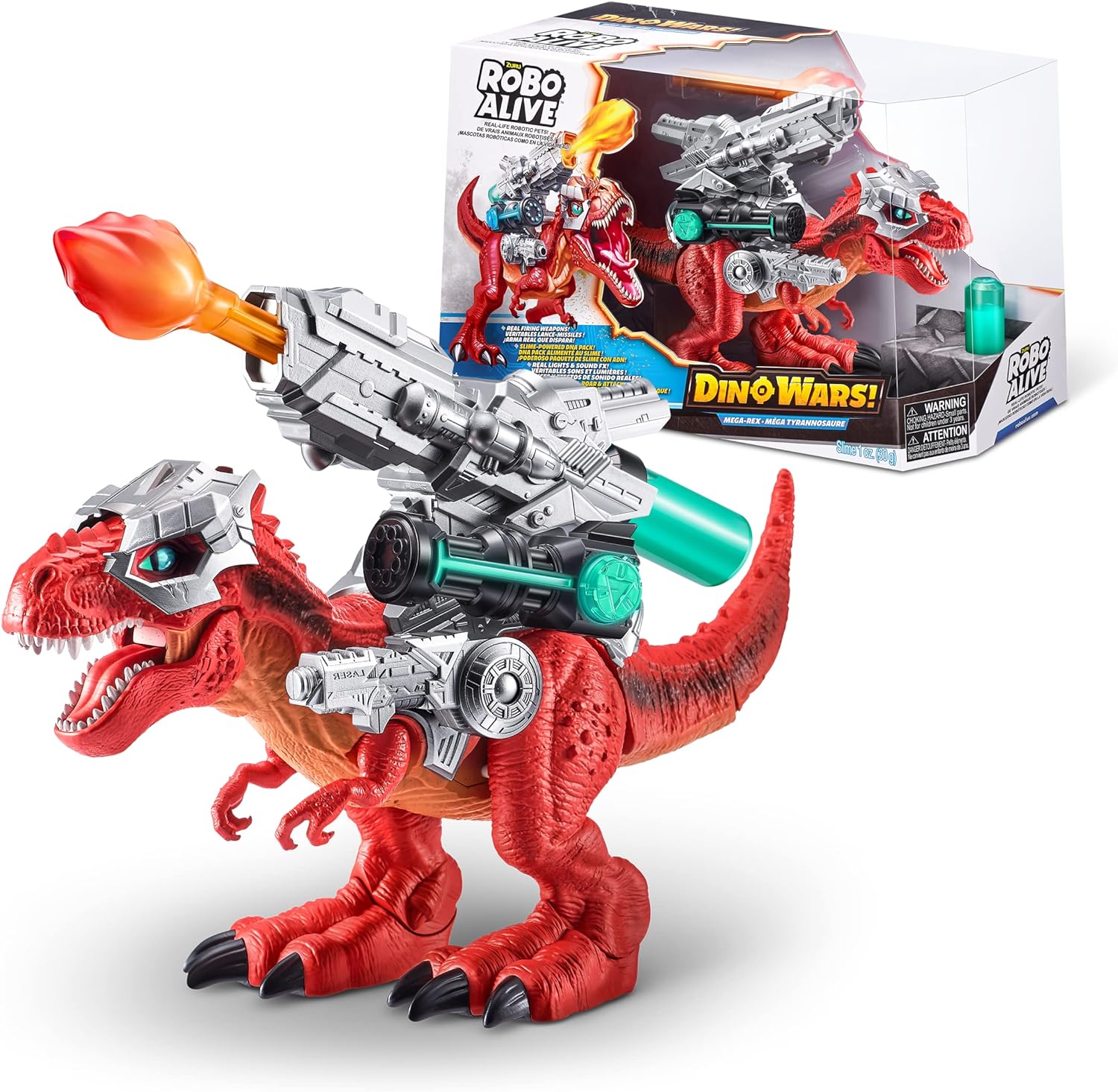 Robo Alive Dino Wars Mega-Rex by ZURU Dinosaur Battle Realistic Walking T-Rex with Armor and Battling Weapons Toys