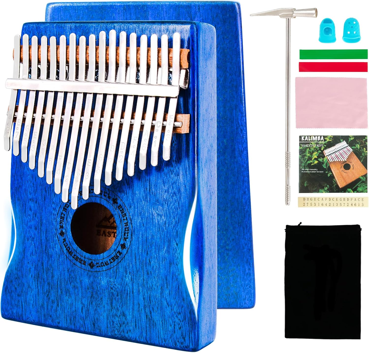 EASTROCK Kalimba Thumb Piano 17 Keys Portable Mbira Finger Piano with Waterproof Protective Case Kalimba Gifts for Adults Beginners Professional (Blue Mahogany Hand Rest)