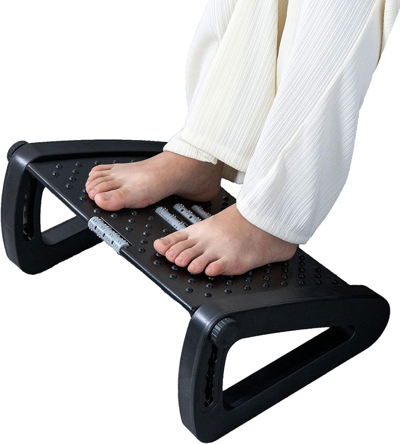 Foot Rest for Under Desk at Work, Ergonomic 6 Heights Adjustable Footrest with Massage Roller, Portable Under Desk Foot Stool for Home,Office, Black